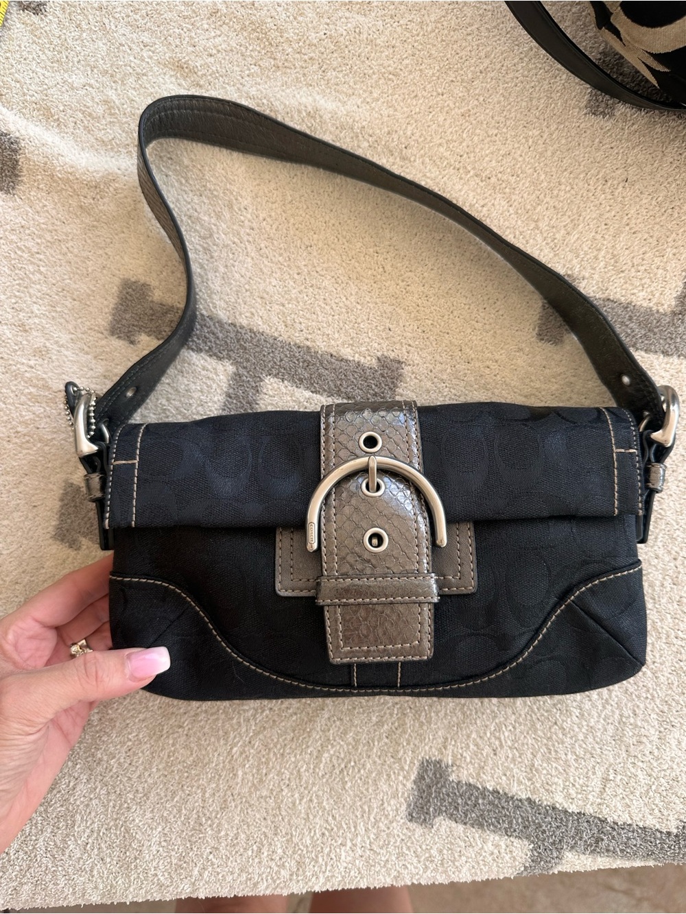 Coach Black Shoulder Bag with Gray Buckle Trim